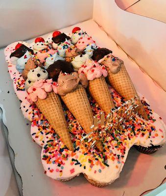 Ice cream cone cake (the "cherries" are gum balls)