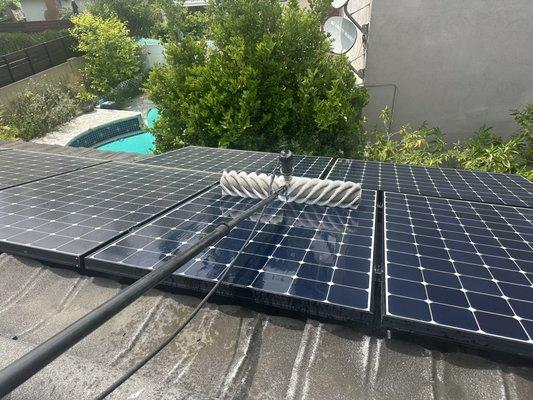 Solar panel cleaning using our solar powered electric brush in Cypress CA