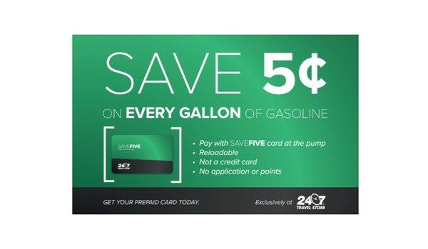 Give Fuel Card as a Gift for the Holidays! The SAVE 5 fuel card Saves 5 cents a gallon on every purchase. Good at all 10 locations.