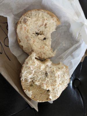 Lox Cream Cheese Spread on Jalapeno Cayenne Bagel