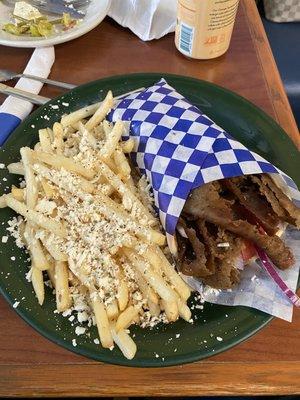 Gyro Pita Sandwich & Greek Fries at Athina Grill