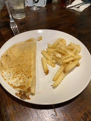 Kids cheese quesadilla with fries