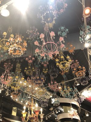 Cool chandeliers decorating their ceiling.