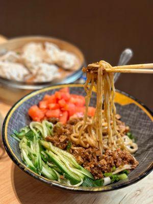 Jajang Noodles: more like Dan Dan than Jajangmyeon. Tasted better with chili oil added. Noodle texture had great bounce.