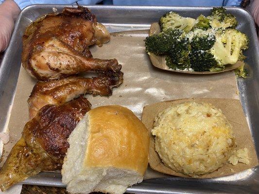 Dark meat with broccoli and double baked taters