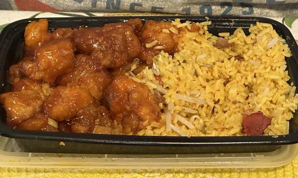 Orange chicken with pork fried rice.