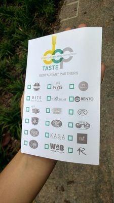 Card with list of all the restaurants