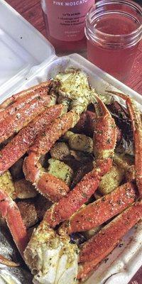 $24 snow crab legs potatoes, an egg, corn cob, & sausage