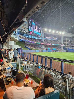 At the Recess watching the Marlins v. Yankees game.