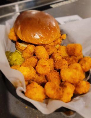 Nashville Hot Chicken Sandwich with tater tots