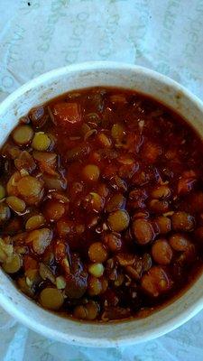 Lentil and chickpea soup.  Has a light curry flavor.