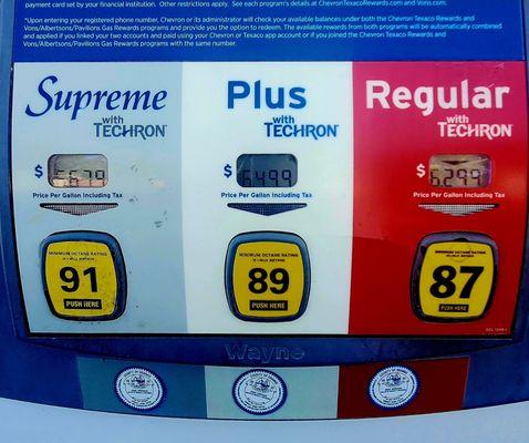 Unleaded Gas Prices on 9/23/23:  $6.29 (regular), $6.49 (plus), $6.67 (supreme)