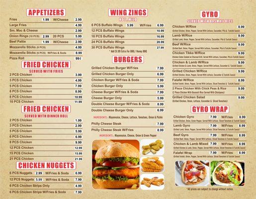 Take Out Menu B