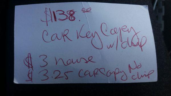 Key copy prices   For my car...