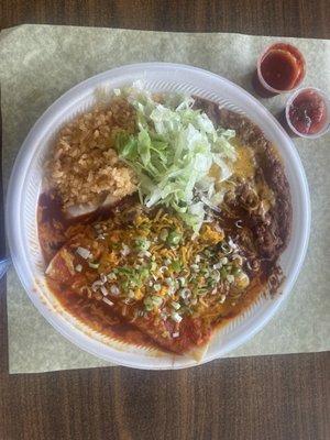 2 Cheese Enchiladas plate- one is Red and the second is Mole