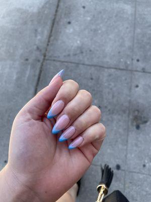 Gel extension with 2 shades of blue tips