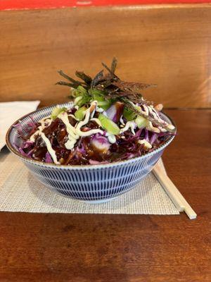 Mini Donburi Rice Bowl with added cabbage.