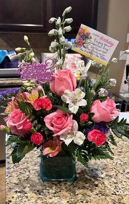 A beautiful birthday arrangement from Storey's Florist in Lexington, South Carolina.