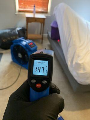 Surface temperature of mattress during heat treatment