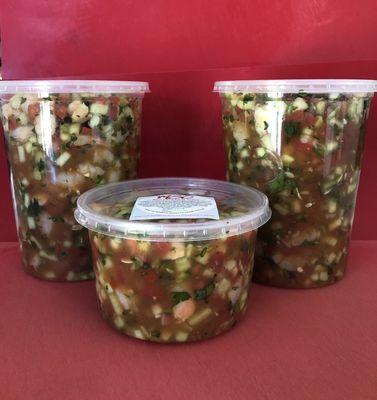 5 LBS of Original Shrimp Ceviche. Our delicious Jalisco style shrimp Ceviche is made with an original spicy lime marinade.