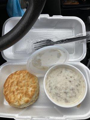 Biscuit and gravy, yum.