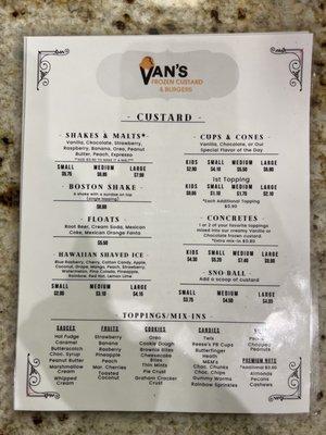 Custard menu