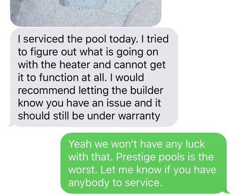 A brand new pool. $100,000 and it doesn't work. They don't respond to calls or texts, of course.