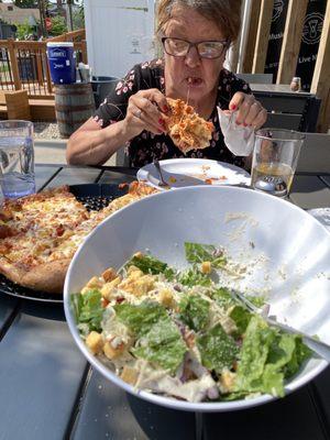 Peppercorn salad and Hawaiian pizza