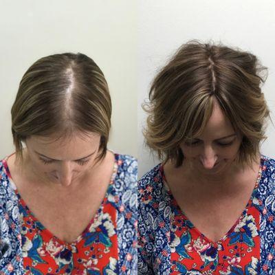 CNC Hair System Transformation - This clients hair is attached via a bonding method and she keeps the hair system on for 4 weeks at a time.