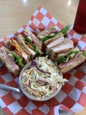 Grilled chicken club with coleslaw