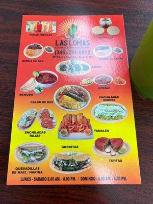 The menu tortillas agua s Fresca menudo tacos enchiladas the red ones took me home