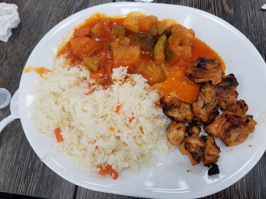 Baby Chicken with Rice and Stewed Vegetables