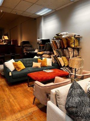 Furniture, Couches, Pillos, Lights.