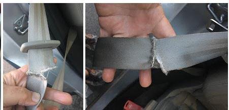 Torn backseat seatbelt on used car bought at Penske Ford Chula Vista