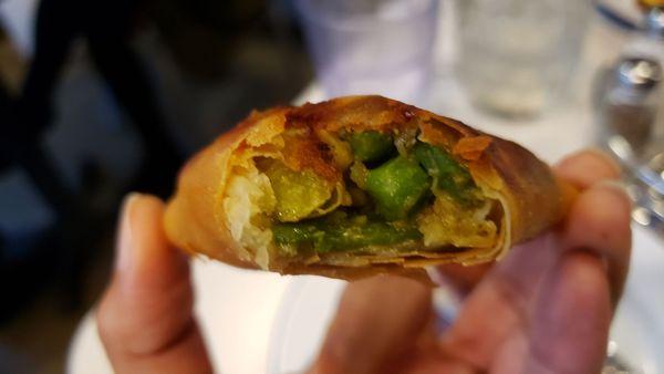 Interior of Yangon samosa ($9), vegan by default. Light and tasty.