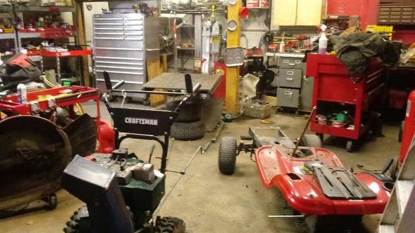 Inside of the shop. Where we work on snow blowers and lawn mowers and tractors