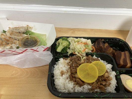 Pork Belly Bento (right) With side of gyoza (left)