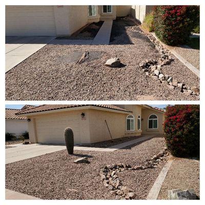 Gravel and rip rap river bad, cactus install