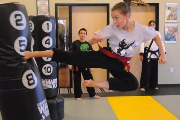 Flying Side Kick: represents the special and unique character of Tang Soo Do and illustrates the whole person concept.