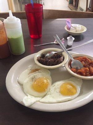 Barbacoa and chicharrón 3 eggs Keto breakfast