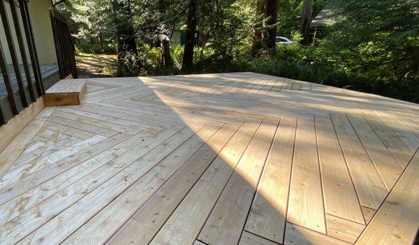 Herringbone pattern red cedar decking