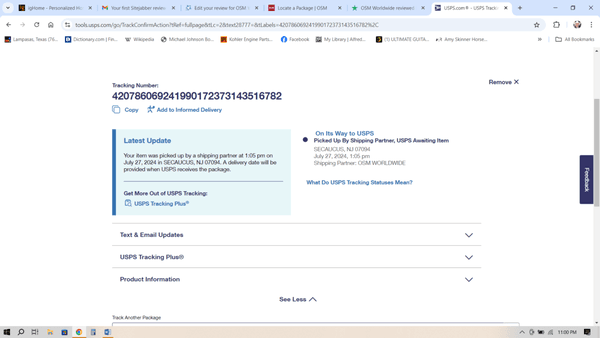 USPS tracking tool. Note identity of "shipping partner"