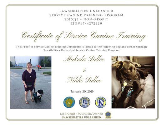 My service dog was an owner turn-in to Pawsibilities, where I trained with her and adopted her.