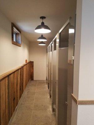 Our clean bathrooms feature lockable showers, locally sawn hickory wainscot and large tiles. We also have a fully accessible shower!