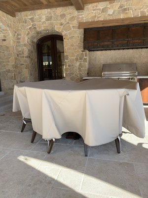 Custom, outdoor furniture covers for oversized tables.  Very professionally done.