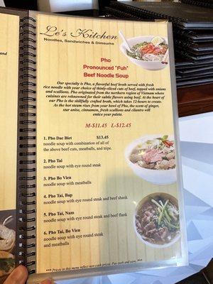 Menu with new prices (as of May 2023)