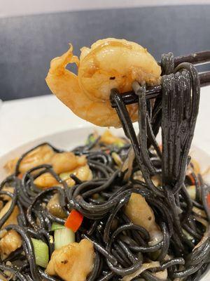 Squid Ink Pasta w/ Seafood and Gold Leaf