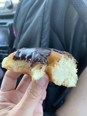 Chocolate frosted yeast donut -- so moist!