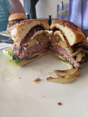 PERFECT medium-rare Cuban burger added grilled onions