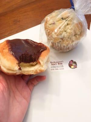 Boston creme doughnuts and blueberry muffins. Yum yum!!  5/26/16